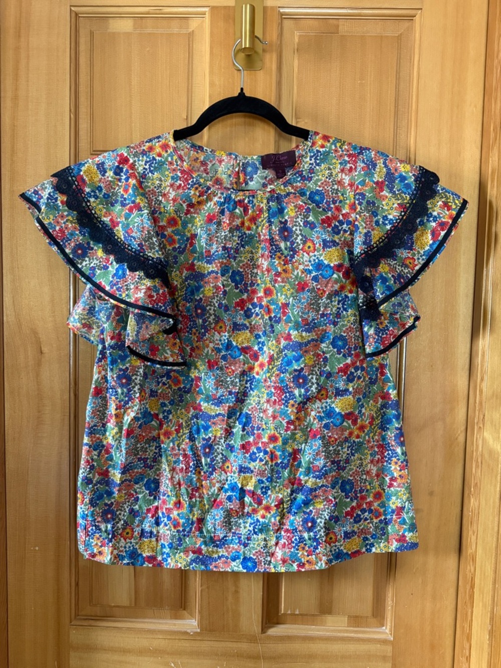 J. Crew Multicolor Floral Ruffle Sleeve Blouse